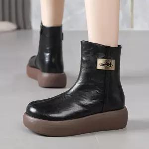 여자 울 빈티지 소 리얼 슬림핏 키높이 인솔 가죽 롱부츠 워싱 워커 통굽슈즈 원픽5