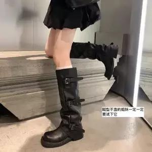 슬송렉샵 여성 데님 키작녀 워커힐 소가죽 버클 워커 가죽 부츠 통굽웨스턴 꾹5