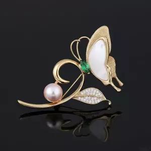 담수진주 백자개 그린 지르코니아 나비 호접 브로치 장신구 샤링 액세서리 큐빅