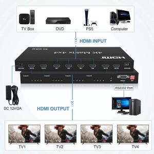 4K 60Hz HDMI 트루 매트릭스 4x4 2.0 스위처 4입력 4출력 비디오 스위치 분배기 컨버터 (RS232, EDID, HDC