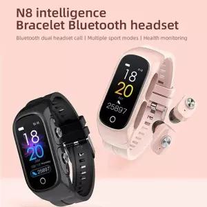 스마트 워치 손목 밴드 N8 블루투스 이어폰 0.96 인치 스퀘어 스크린 TWS 헤드셋 전화 시계 긴 대기 건강