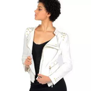 Fashion SX 여성용 클래식 테일코트 패션 쉐이핑 데님 재킷 펑크 오토바이 라이딩 수트 상감 화이트. XS [