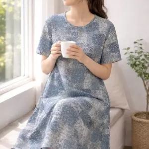 레이온 인견 반팔 원피스 여름 실내복 잠옷 휴양지 데일리룩