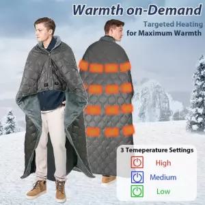 온열담요 보온 난방 5V USB 착용형 히팅 블랭킷 캠핑용 가열 침낭 3단계 온도 10 기능