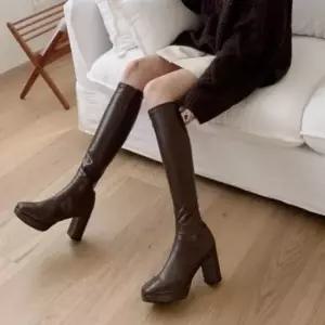 싸이하이부츠 여성 롱부츠 통굽 하이힐 니하이부츠 옆선지퍼 부츠