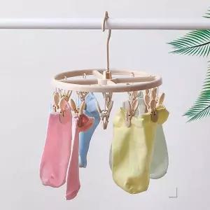 360도 회전 12클립 빨래 집게 걸이 행거 살구 2035D