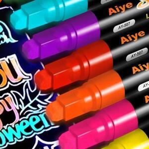 8가지 색상 7mm 액체 지울 수  분필 마커 펜 세척 젖은 물로 네온 칠판 유리창용