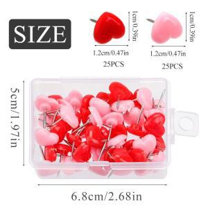 50개/박스 하트 모양 플라스틱  코르크 보드 안전 컬러  핀 핀 사무실 학교 용품