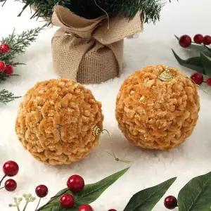 골드브라운 패브릭 장식볼 2P 10cm 복슬폼폼이 트리소