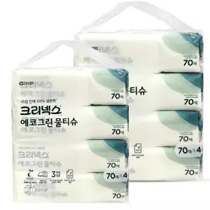 크리넥스 에코그린 생분해 물티슈 무향 70매 4개입 2개