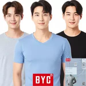 BYC 순면 남성 반팔 런닝 티셔츠 비즈니스 U넥 남자 컬러 색상 블루 회색 파랑색 BYE1003