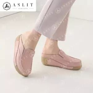 [애슬릿] 천연 소 가죽 여성 키높이 통굽 웨지 뮬 블로퍼