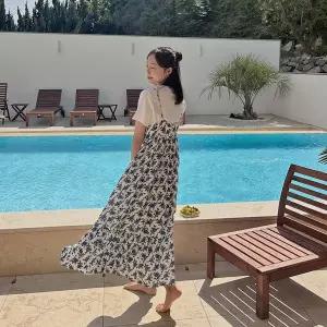 [핫핑](센텀시티점)[여행룩/휴가룩] 행복만있어 플라워 뷔스티에 롱원피스H_OPS1824