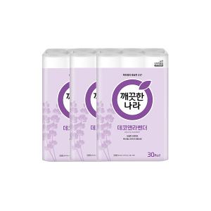 깨끗한나라 3겹 데코 앤 라벤더, 30m, 30롤, 3개