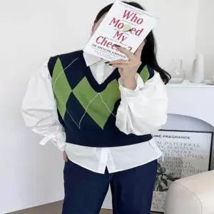 ONM 아가일데일리 여성브이넥 니트조끼 5092