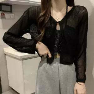 ONM 망사 가디건 미니 커버업 가슴끈 숏 볼레로 스타일리