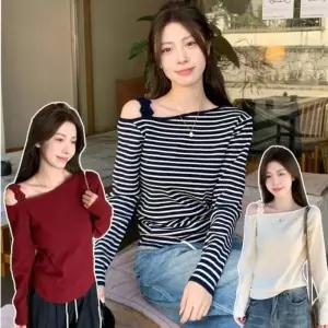 ONM 여9성 플라워포인트 스트랩 데이트룩 오프숄더 니트