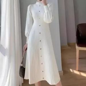 ONM 반하이넥 버튼 슬림라인 벌룬 니트 롱원피스 하객룩