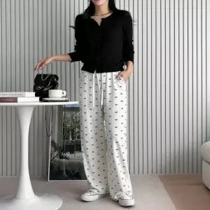 ONM 여성 일자팬츠 허리밴딩 리본 골지 바지 홈웨어 4색