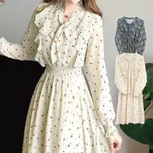 ONM 리아 워 드레스 예쁜 여성 가을 쉬폰 꽃무늬