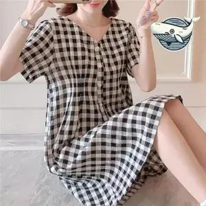 ONM 여름 캐주얼 체크무늬 원피스 엄마 스타일