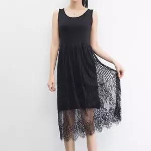 ONM 여자 여름 레이어드 민소매 레이스 이너 원피스