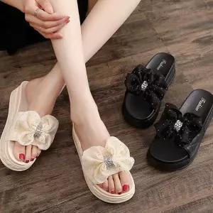 ONM 여성 통굽 리본 슬리퍼 사무실 키높이 실내화 슈즈