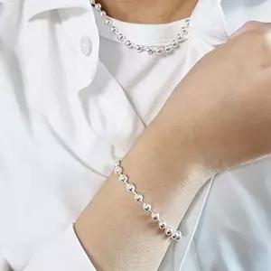 [차차실버]은볼 4mm 은팔찌 도톰 베스트 인기 커플 남녀공용 진주 순은 모임