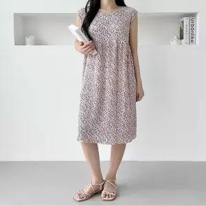 ONM 여성 플리츠 잠옷 홈웨어 민소매 주름 원피스 냉