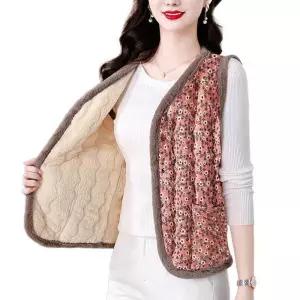 ONM 겨울 융털 조끼 레트로 꽃무늬 김장 기모 조끼