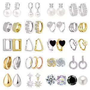 랑데시아 귀걸이 실버 925 은 골드 금 링 원터치 스털링 지르콘 큐빅 웨딩 진주 선물 물방울 귀걸이 결혼식