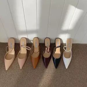 [하프클럽/]백오픈 발등 밴딩 스트랩 슬림 쉐입 앞코 펌프스힐