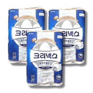크리넥스 울트라클린 화이트 아쿠아 비데 화장지 3겹 30m, 30롤, 3팩