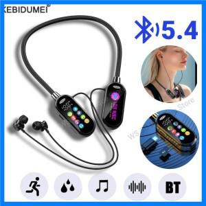 블루투스 5.4 넥밴드 이어폰 LED 디스플레이 HiFi 사운드 이어버드 무선 헤드폰 스포츠 게이머 넥밴드 헤드