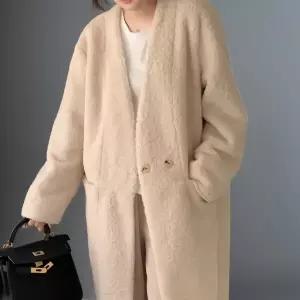 [sale] 논카라 양털 투버튼 롱 코트 무스탕 아우터