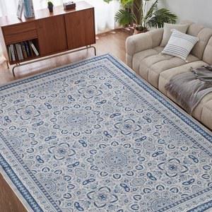 COOVA 5x7 워셔블 러그 빈티지 전통 스타일 얇은 매트 레트로 주방 실내 스트레스 논슬립 카펫 플로럴 프린트 매트, 거실, 침실, 식당, 만다라 블루에 적합합니다