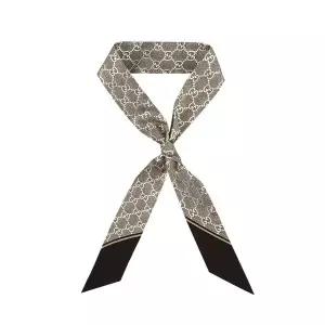 [구찌] 812250 3G001 9865 GG 프린트 실크 리본 다크 브라운