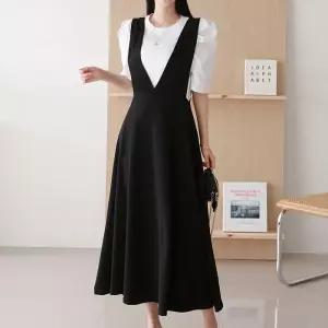 [올리비에스클로젯] 멜빵 플레어 뷔스티에 롱 원피스_O2603OP009B