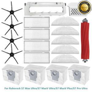 로보락 S7 맥스 울트라S7 플러스S7 프로 울트라용 메인 사이드 브러시 헤파 필터 먼지 봉투 실버 이온 모듈