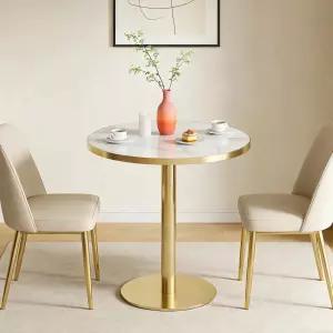 2-4인용 모던 럭셔리 대리석 소결석 주방 테이블 SSLine 원형 식탁 인조 상판과 금색 금속 받침대 있는