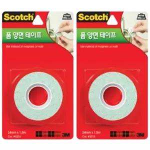 스카치 폼 양면테이프(24mmx1.5m) 2개 얇은 접착테이프 PE폼 소품고정 주방고리 액자 부착 스펀지테이프