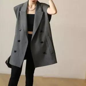 트렌치베스트 조끼 자켓 하프 롱조끼 간절기 빅사이즈 자켓 트렌치조끼 아우터 코디 봄