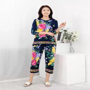 [모슬린]엄마옷 큰꽃 7부 상하세트 홈웨어 614FGH034 마담중년여성빅사이즈50대60대