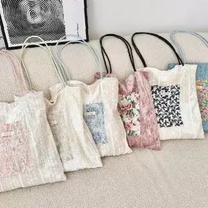 여성 레이스 패턴 숄더백 에코백 쇼핑백 캔버스 천 가방 여름 휴가 비치백 데일리