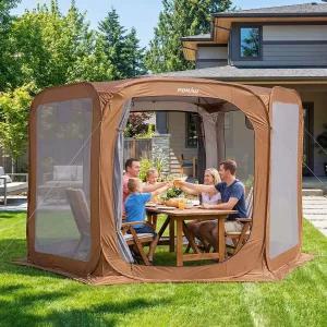 Porayhut 팝업 스크린 하우스 텐트 햇빛 쉼터 통기성 메쉬 도어 분리 가능한 방수 바닥 10x10피트 캐노피