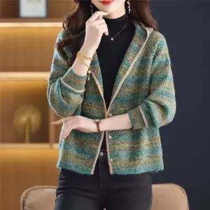 여성 니트 춘추 겨울 카디건 후드 빅사이즈 아우터 MF3