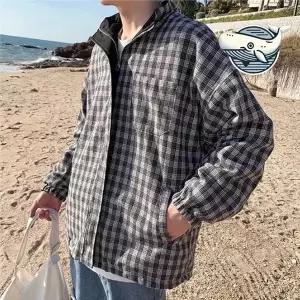 남자 양면 체크 점퍼 봄나들이 데이투데이 봄버자켓 스웨이드자켓