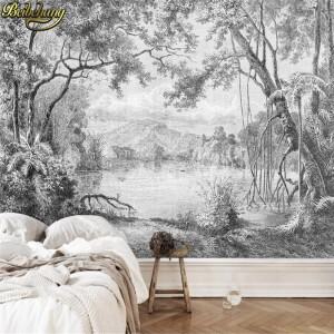Beibehang 맞춤형 3D 사진 벽지 벽화, 유럽 레트로 라인, 열대 우림 정글, TV 배경 벽 장식