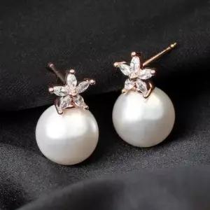 생일선물귀걸이 골드필드 핀 큐빅 꽃 진주 혼주 결혼식 귀걸이 14K