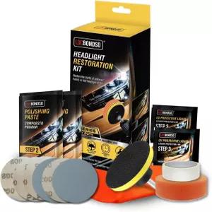 로크본소 헤드라이트 복원 키트 3단계 클리너 광택 및 노란색 산화 흐린 렌즈 페이스트 샌딩 디스크 보호